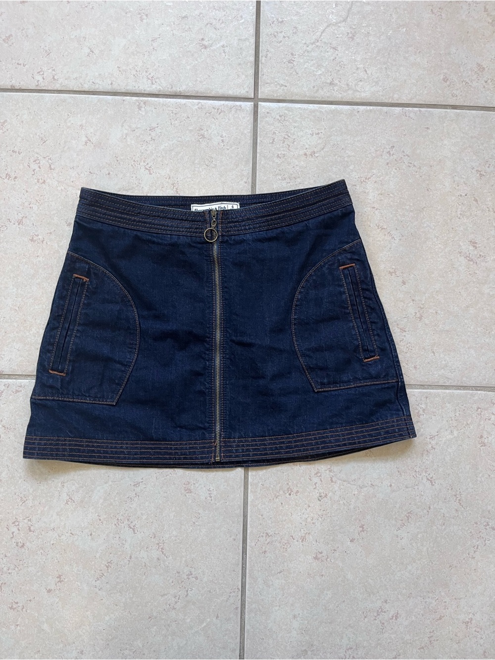 Abercrombie & Fitch Dark Blue Denim Zip Mini Skirt